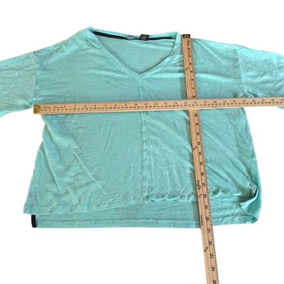 Tahari Women Mint Green 100% Linen Boxy V-Neck Short Sleeve Tee Shirt Size S - Picture 4 of 4